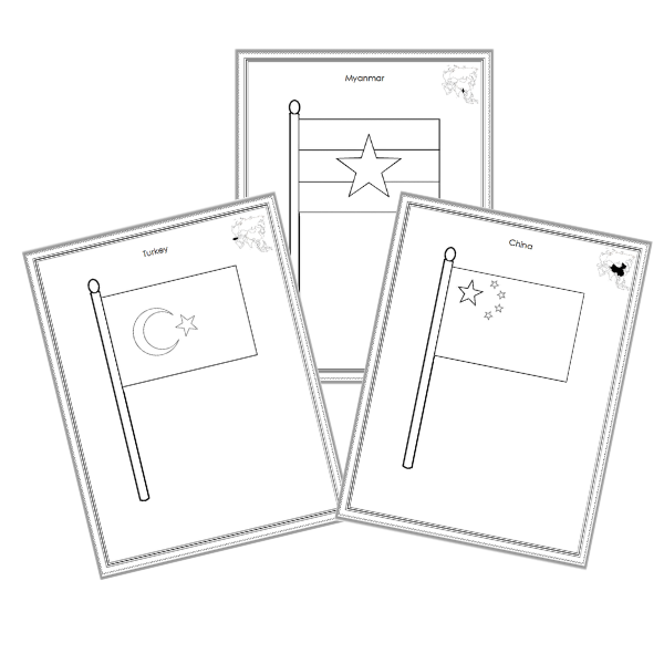 Asian countries flag coloring pages â montessori