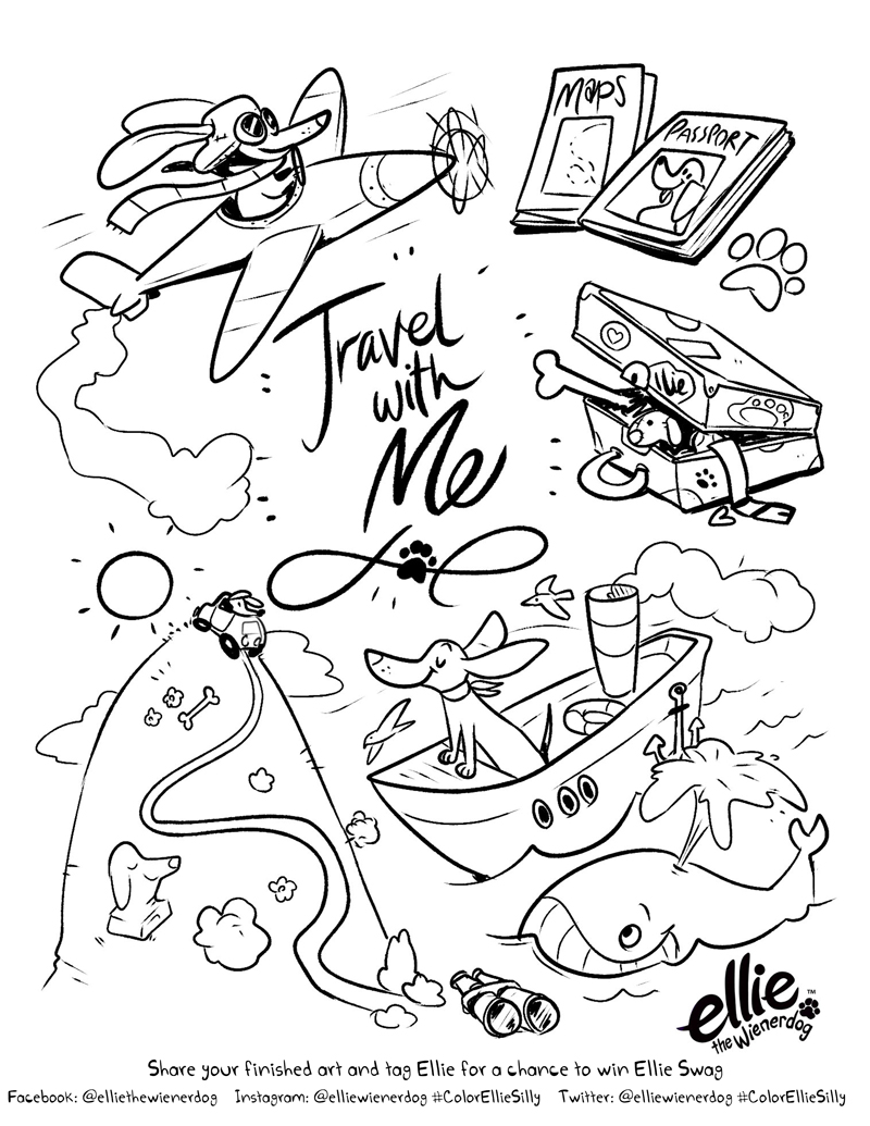 Ellie the wienerdog travel coloring page is here â ellie the wienerdog