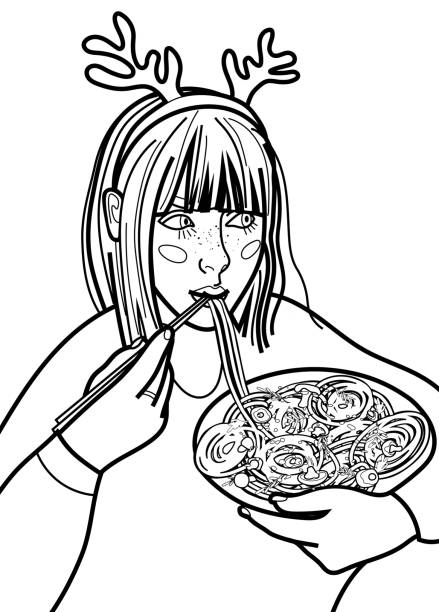 Pasta sauce on face stock illustrations royalty