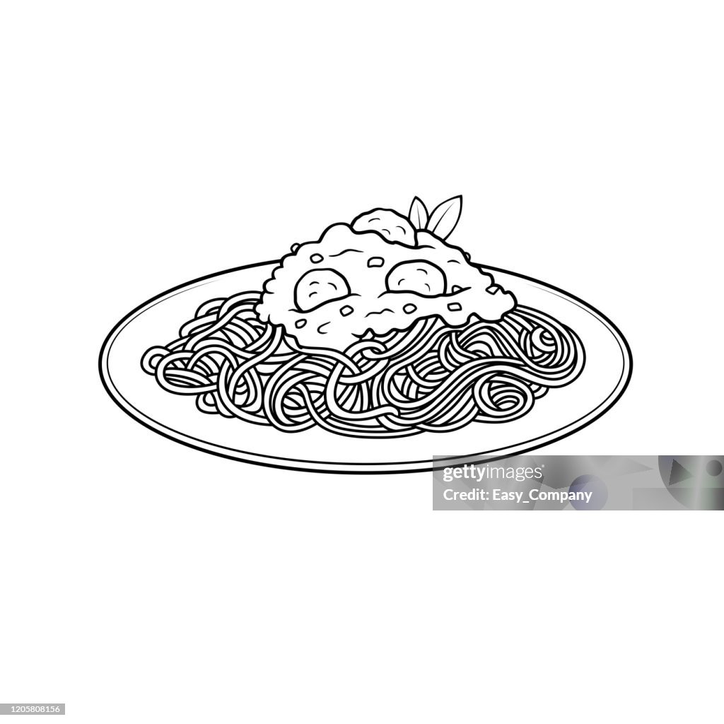 Vector illustration of spaghetti isolated on white background for kids coloring activity worksheetworkbook high