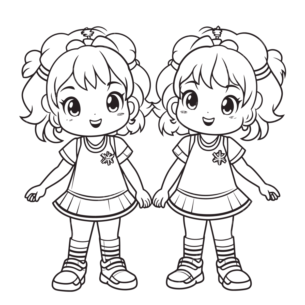 Twin dolls coloring page cute coloring page twins dolls coloring page outline sketch drawing vector wing drawing ring drawing doll drawing png and vector with transparent background for free download
