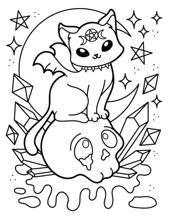 Creepy kawaii pastel goth coloring book cute horror spooky gothic coloring pages for adults