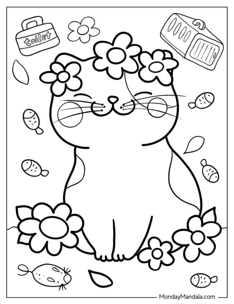 Cat coloring pages free pdf printables