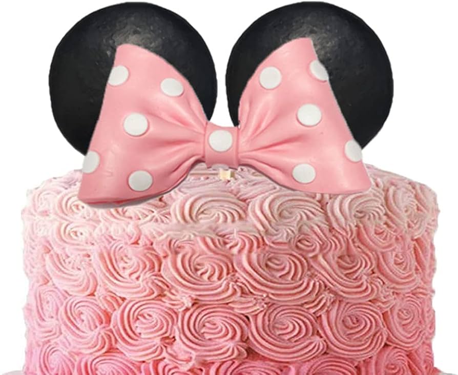 Mouse cake topper bow and ears for birthday pink toys games