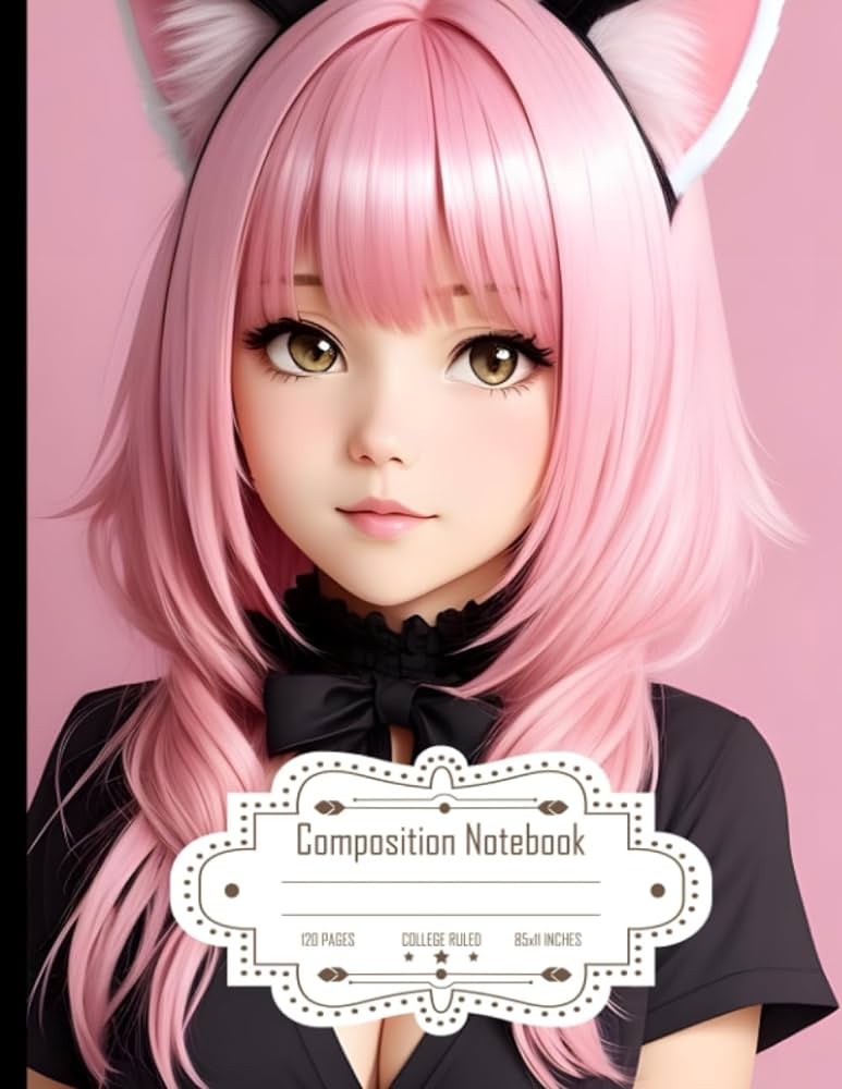 Composition notebook college ruled cute t ears with pastel pink hair ideal for writing size x inches pages roth bryn books