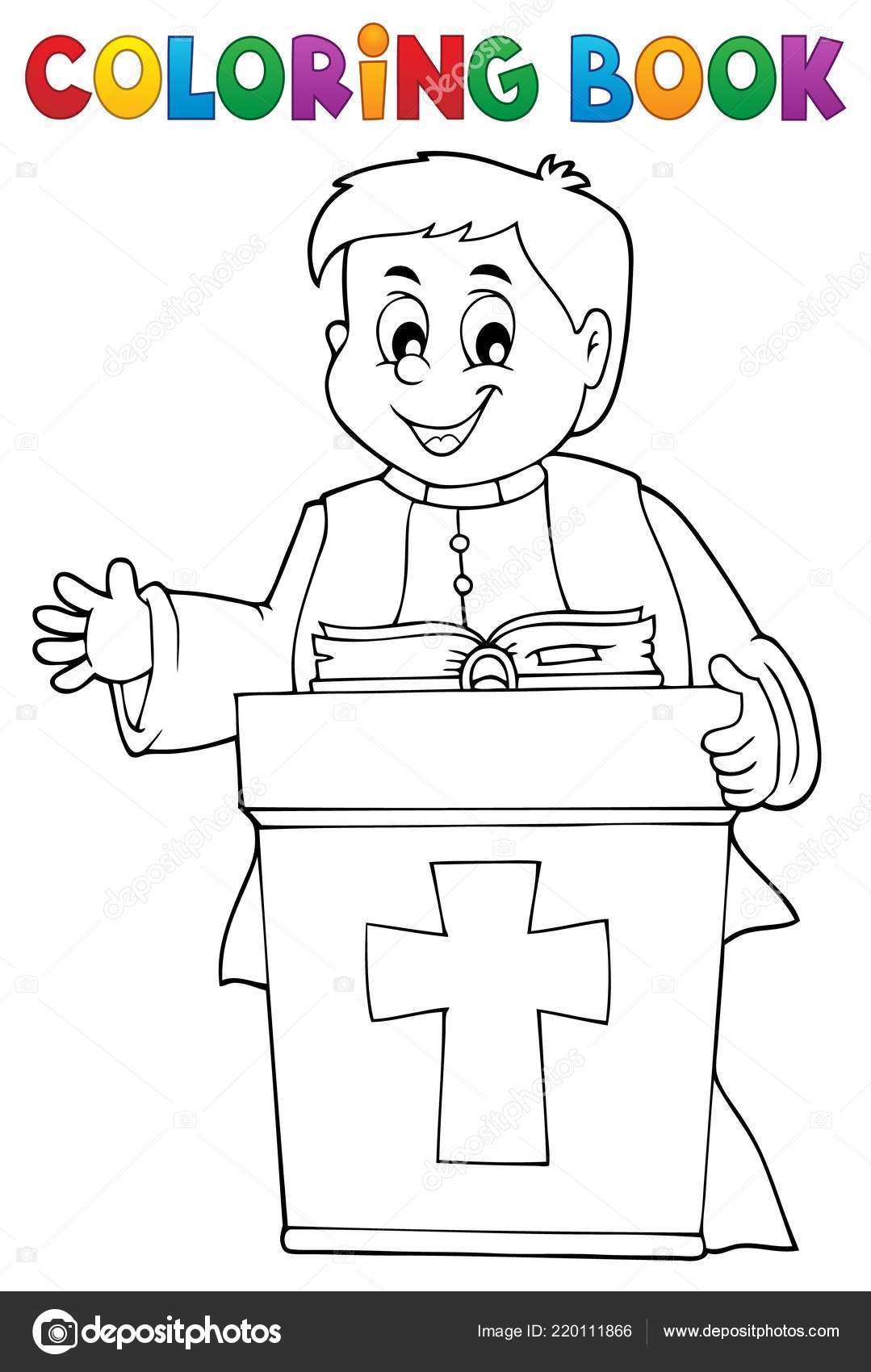 Coloring book young priest topic eps vector illustration stock vector by clairev
