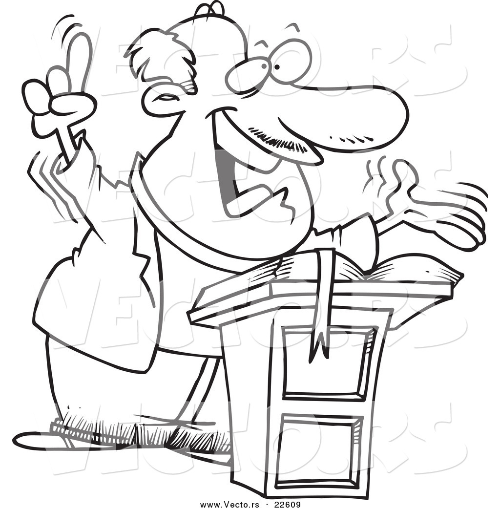 R of a cartoon preaching pastor
