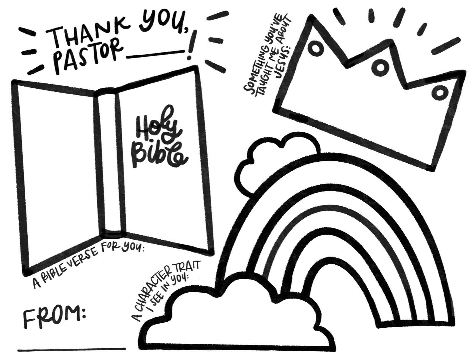 Printable pastors appreciation coloring page card for kids instant download