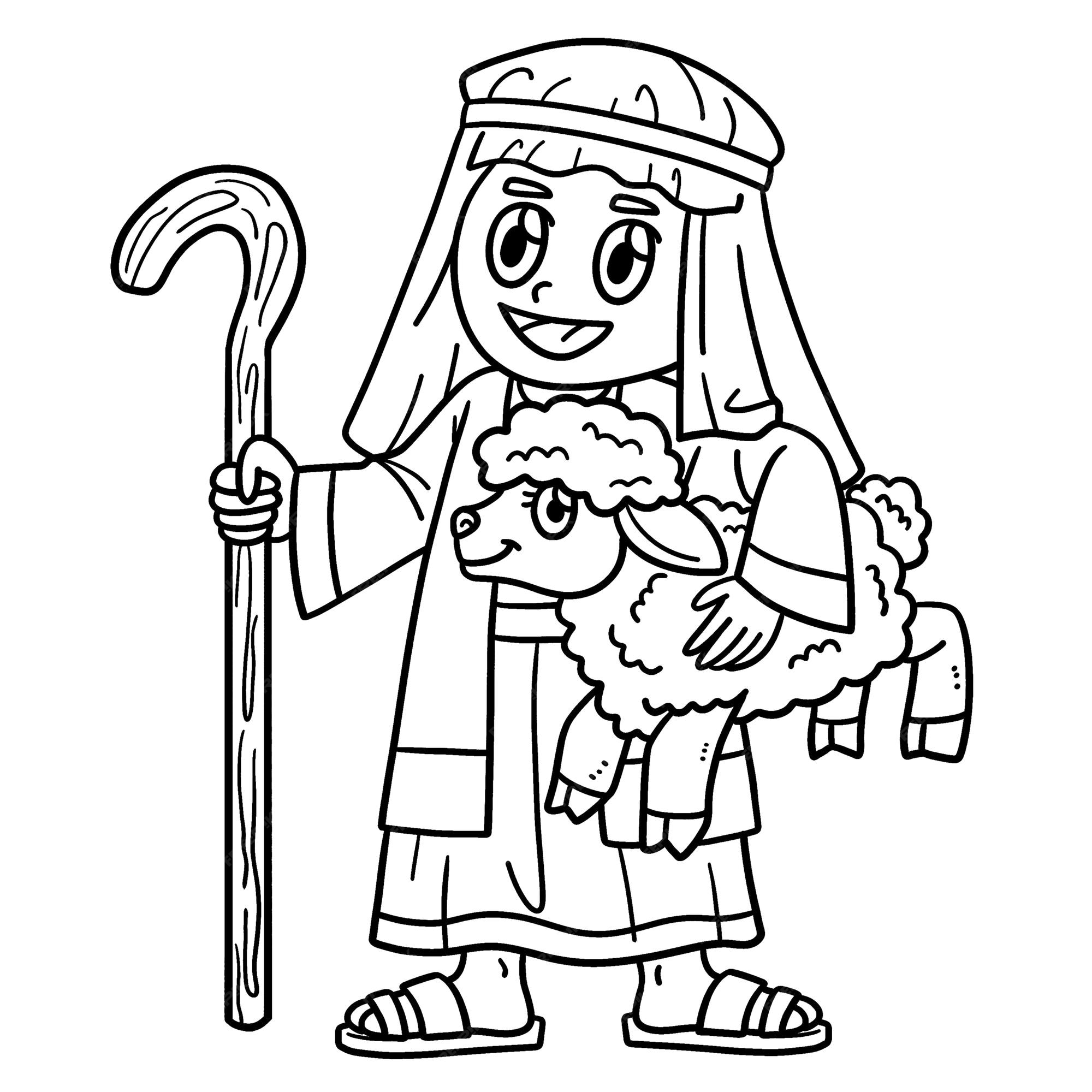 Premium vector christian shepherd and sheep isolated coloring