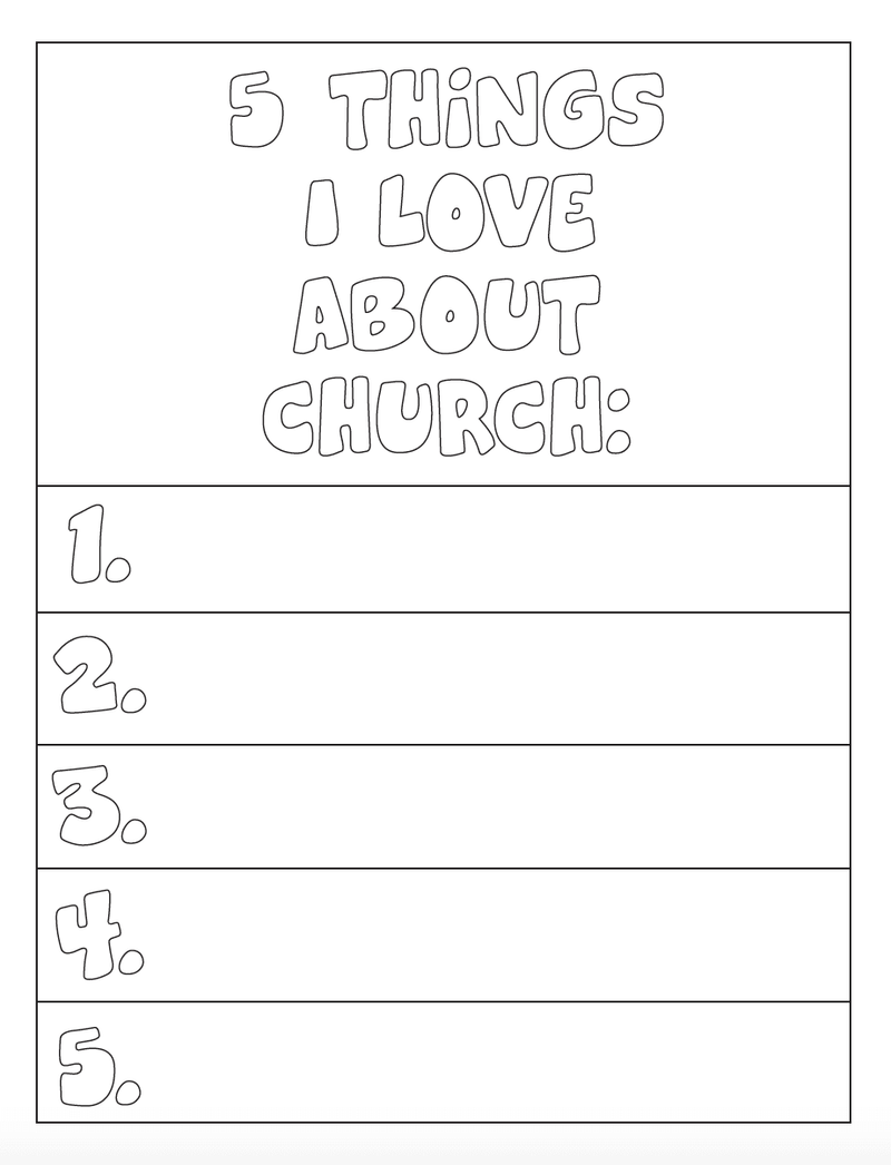 Things i love about church coloring page