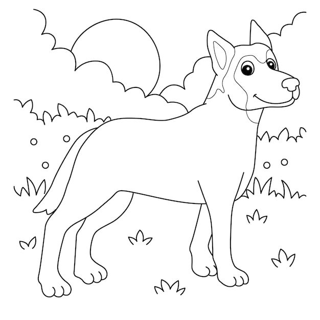 Premium vector belgian malinois dog coloring page for kids