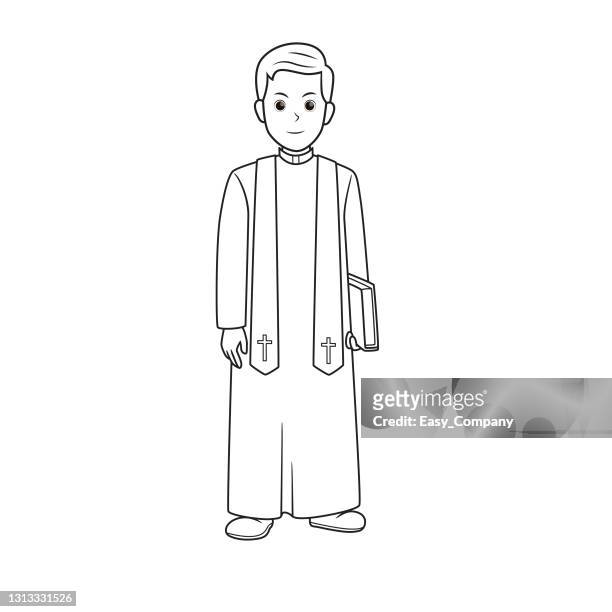 Vector illustration of priest isolated on white background jobs and occupations concept cartoon characters education and school kids coloring page printable activity worksheet flashcard high