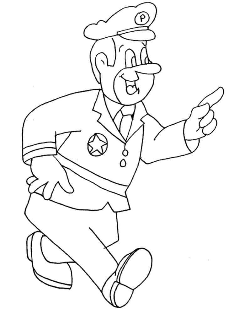 Drawing of a policeman with a star tag coloring page