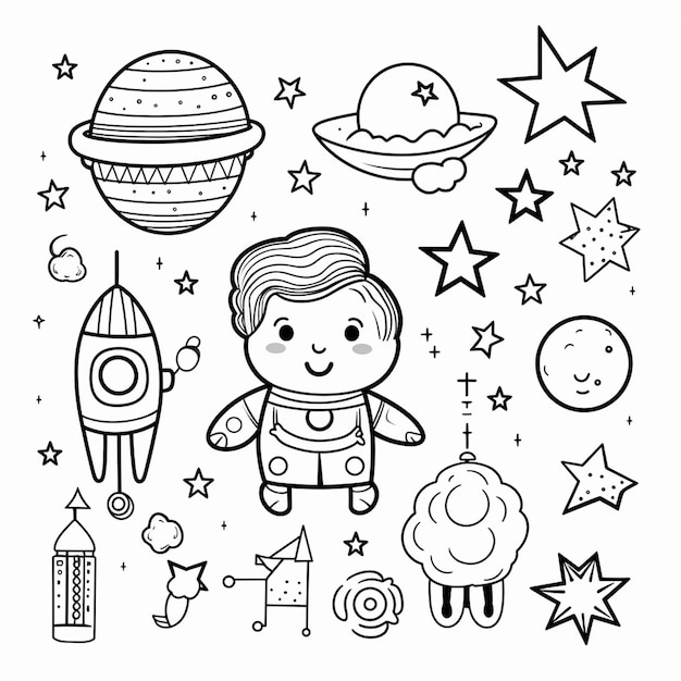 Premium ai image ironon pat kids learning cute flat coloring book kawaii line art