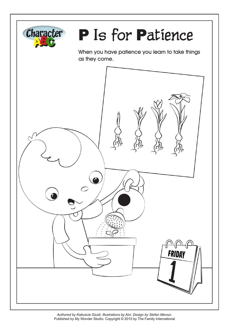 Coloring page character abc p is for patience my wonder studio
