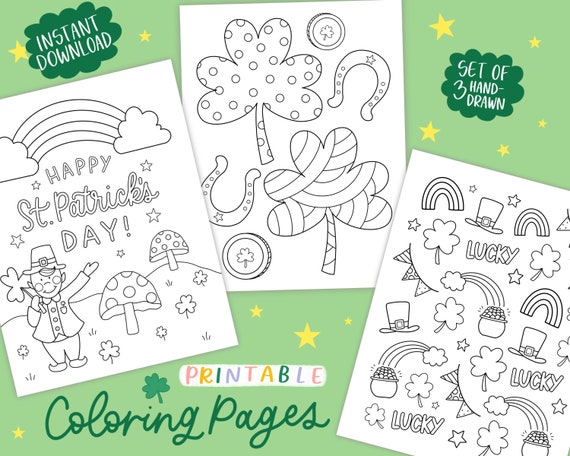 Pãginas para colorear del dãa de san patricio imprimible descarga instantãnea conjunto de actividad hoja de trabajo artesanãa st pattys duende