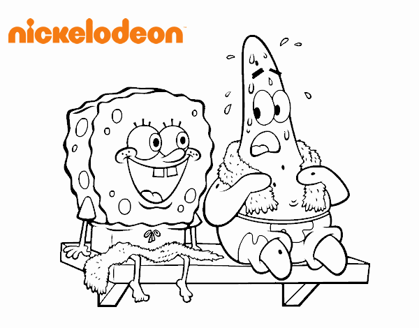 Dibujo de bob esponja y patricio en baãador pintado por en el dãa
