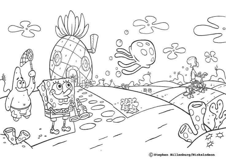 Dibujo para colorear de bob ponja con prismãticos patricio con un cazamedusasâ pãginas para colorear lindas bob ponja colorear pãginas para colorear disney