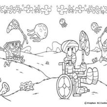 Sponge bob patrick star and squidward catching a jellyfish coloring pages