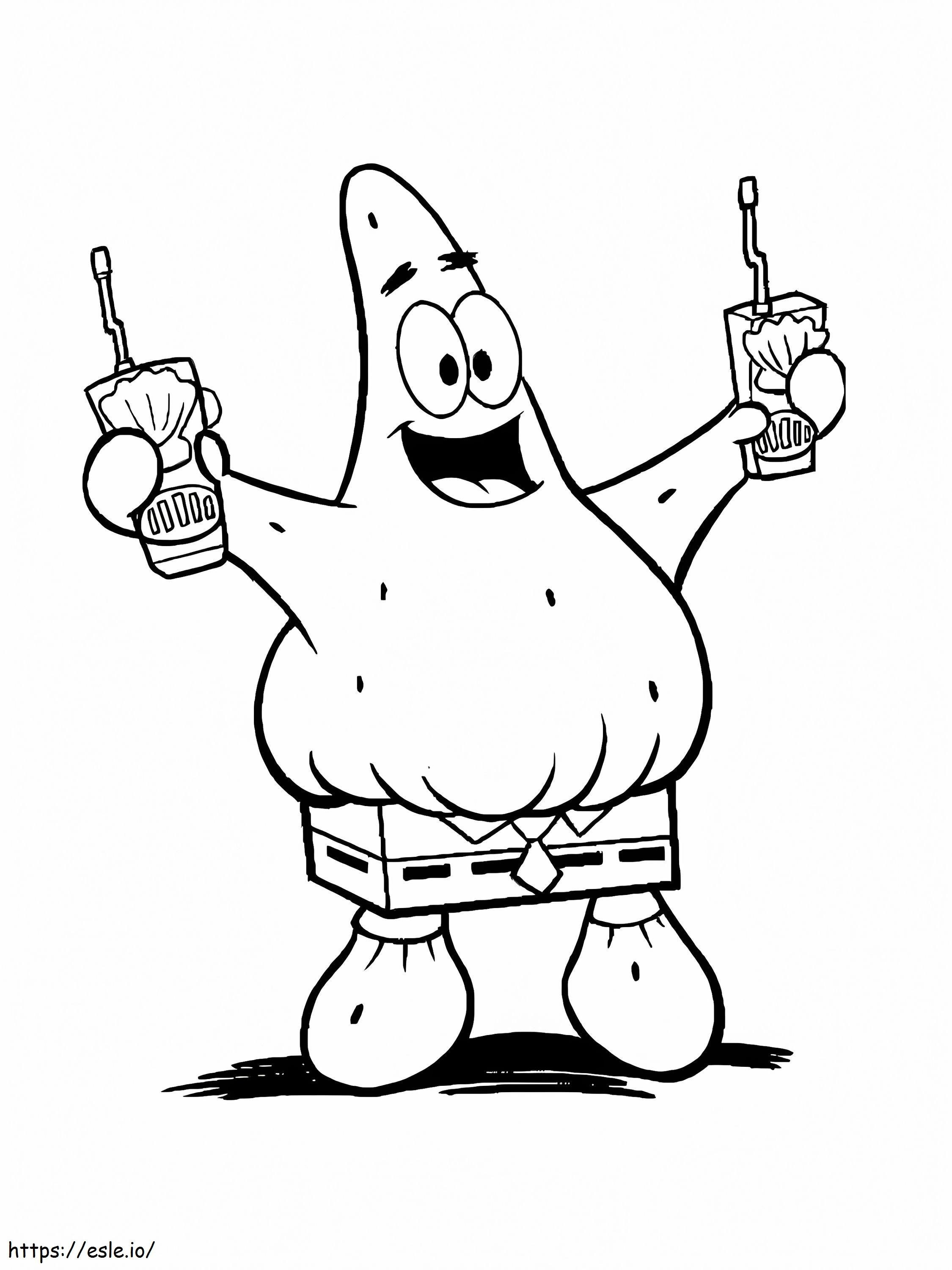 Patrick star holding a drink coloring page