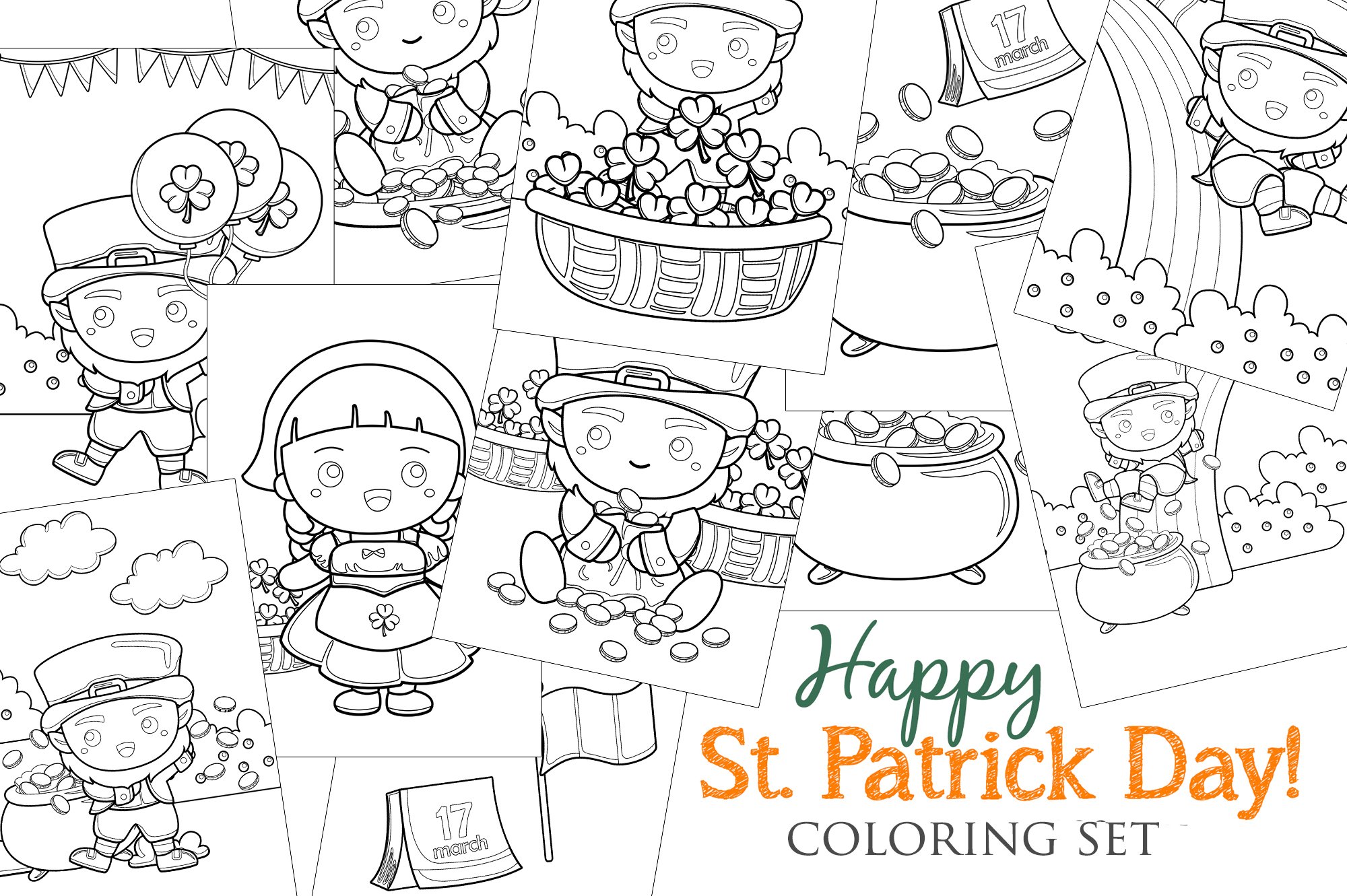 Cute st patrick day celebration worksheet coloring set