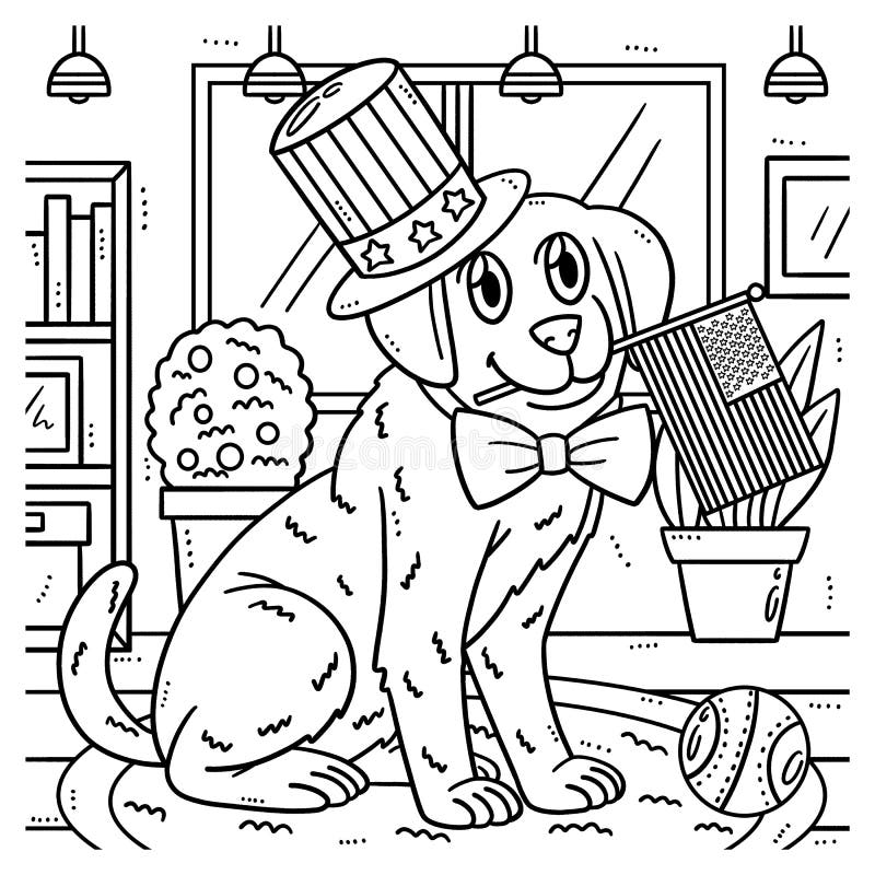 Th of july patriotic puppy coloring page for kids stock vector