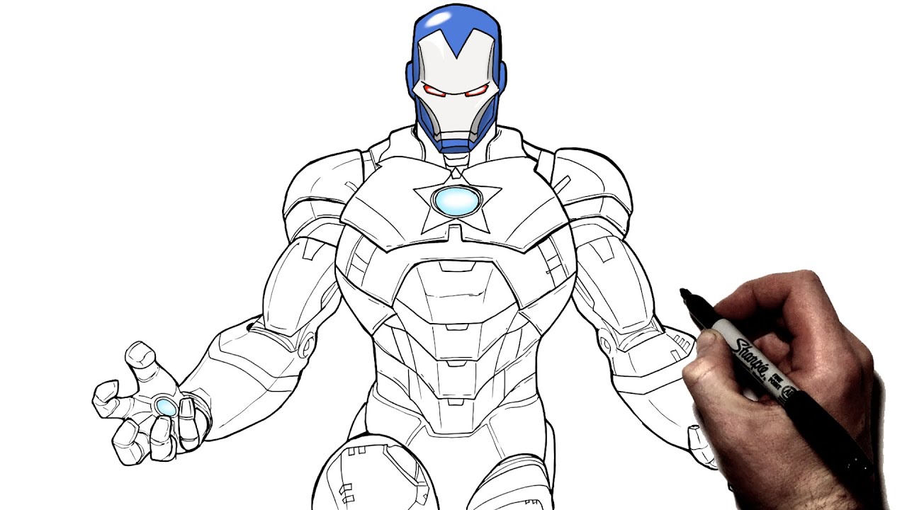 How to draw iron patriot step by step arvel