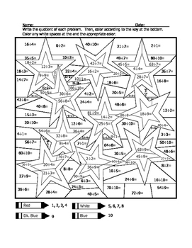 Patriotic division practice coloring sheet by wisteacher tpt