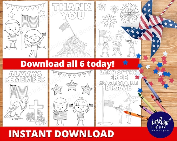 Memorial day coloring pages instant download patriotic coloring sheets printables for kids homeschool activity coloring for kids