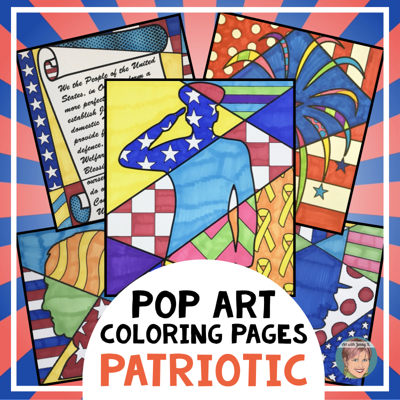 Patriotic coloring pages pop art style