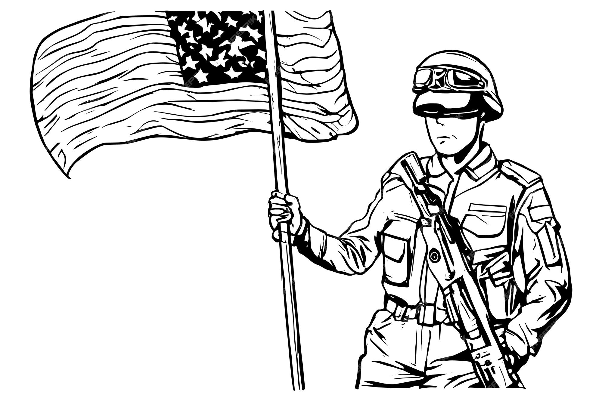 Premium vector sketch drawing patriot day background with a running man bring american flag isolated on white