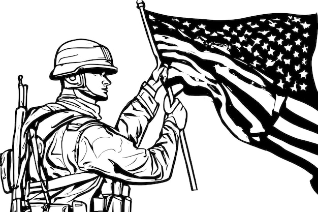 Premium vector sketch drawing patriot day background with a running man bring american flag isolated on white