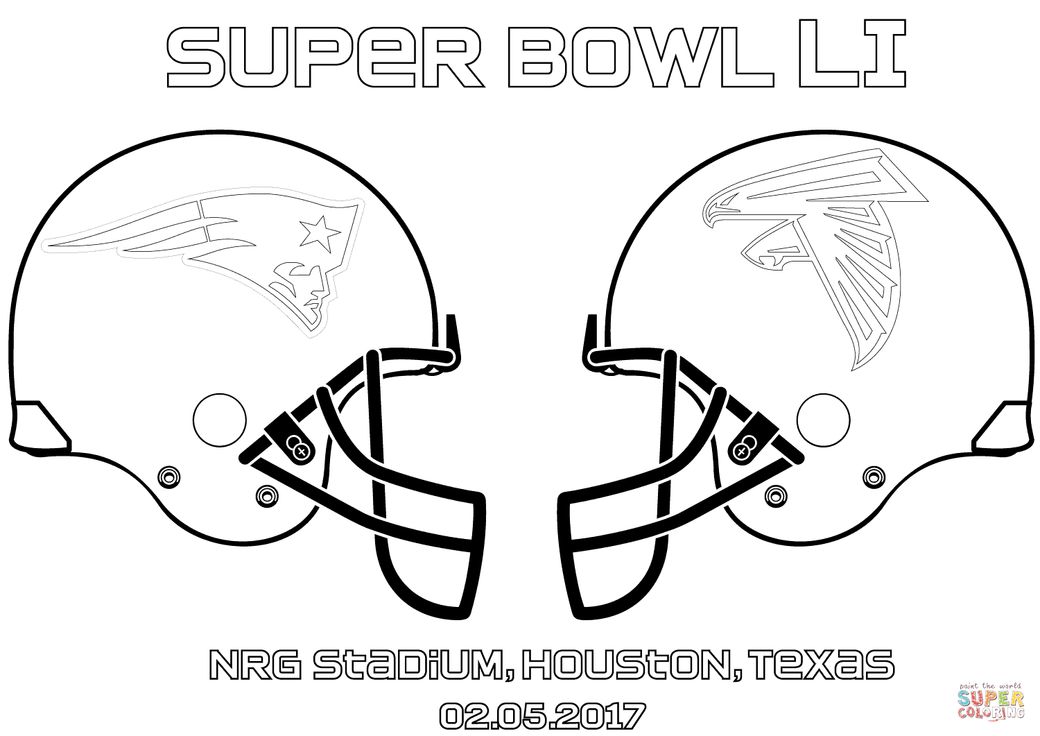 Super bowl li new england patriots vs atlanta falcons coloring page free printable coloring pages