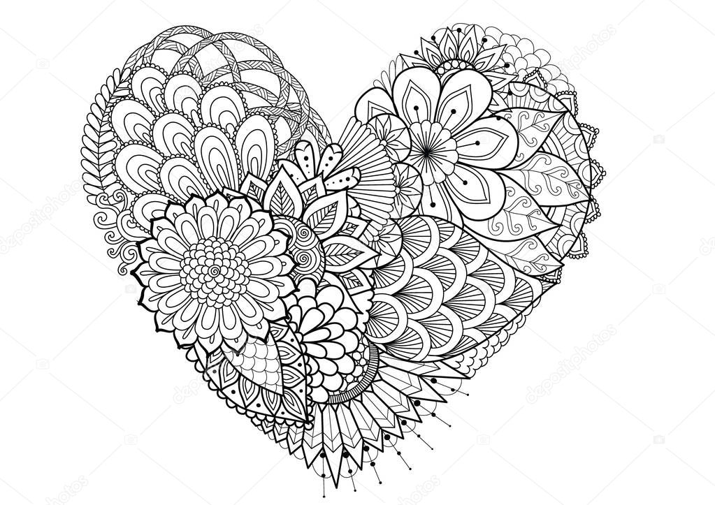 Flores hojas forma corazãn para imprimir libro para colorear para vector de stock de somjaicindygmail