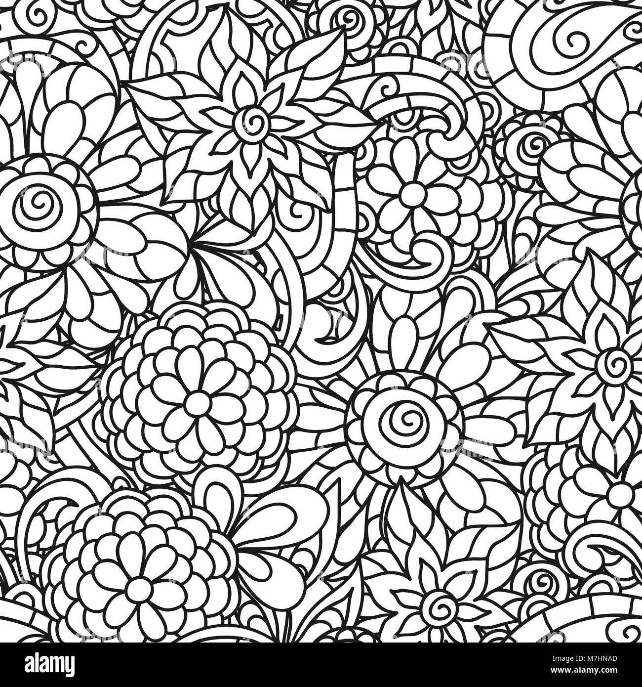 Patrãn de la naturaleza fluida con la lãnea flor para adultos imprimir pãginas para colorear y dibujos imagen vector de stock