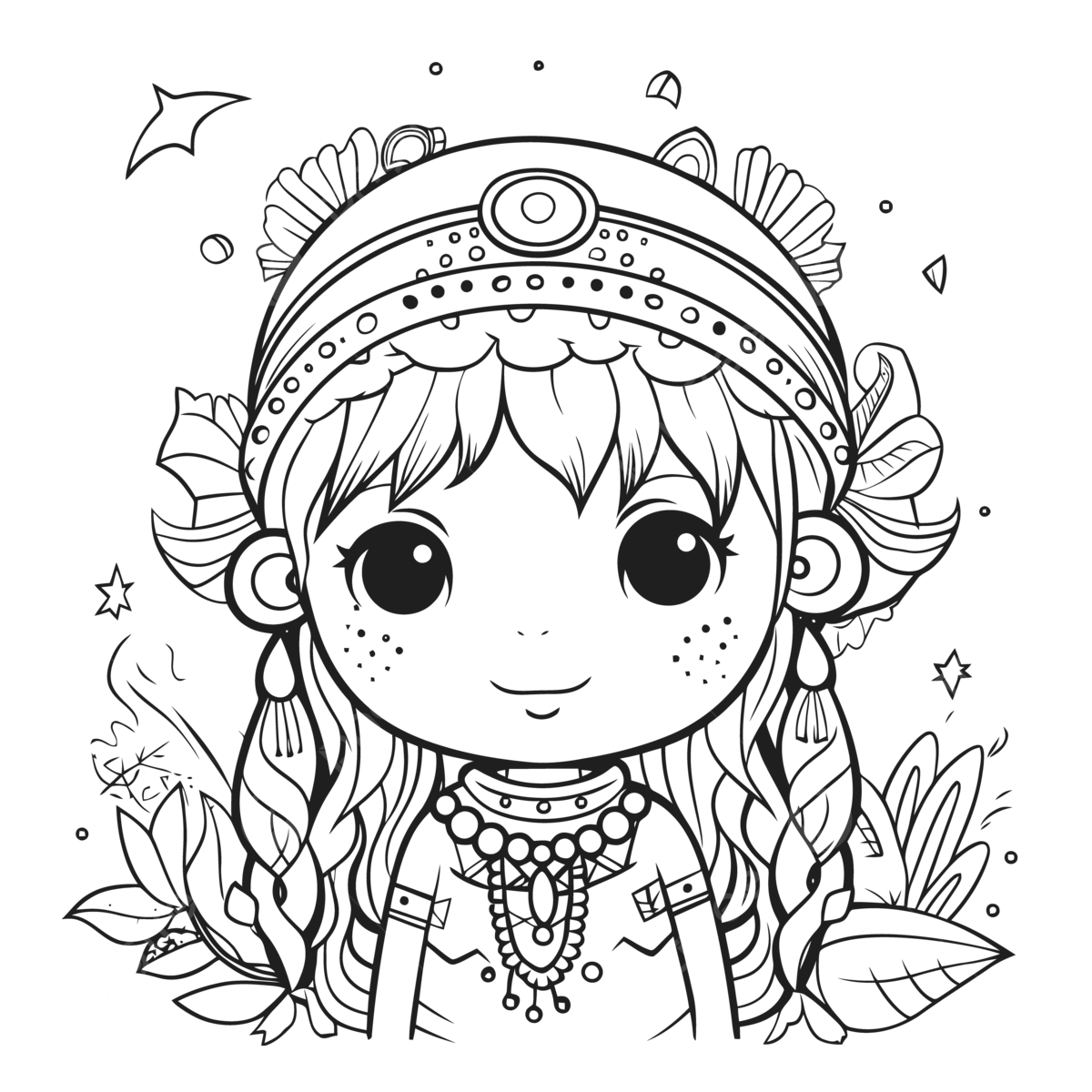 Niãa con un tocado con hojas para colorear pãginas para imprimir boceto dibujo vector png dibujo bohemio quema bohemio boceto bohemio png y vector para dcargar gratis