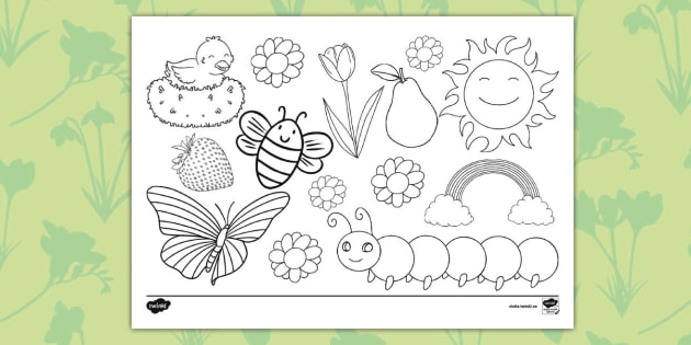 Hoja de colorear dibujos de primavera teacher