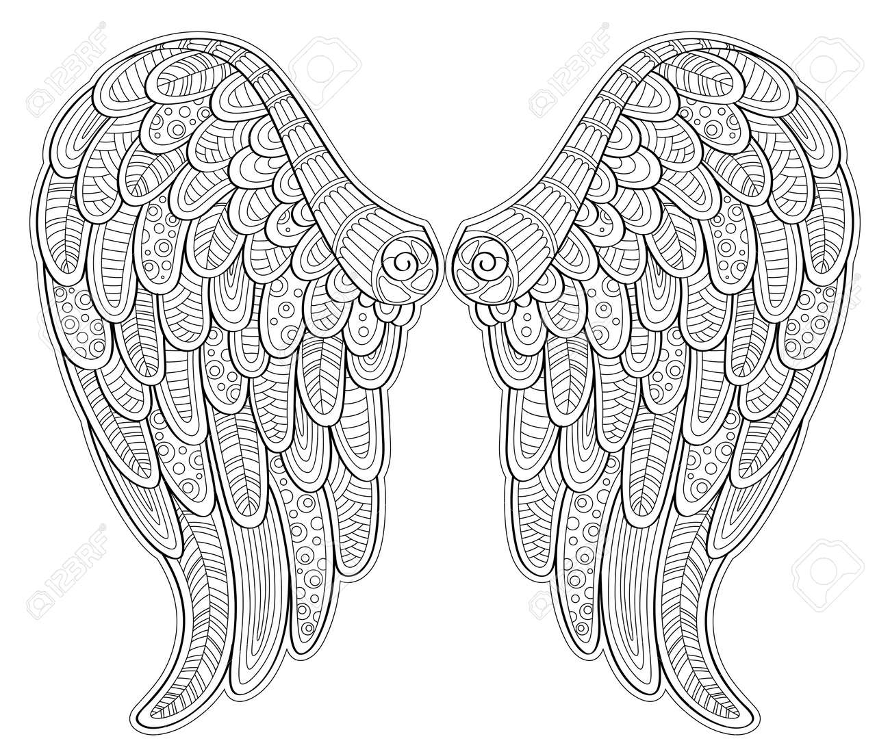 Angel wings in zentangle style for tatoo or t