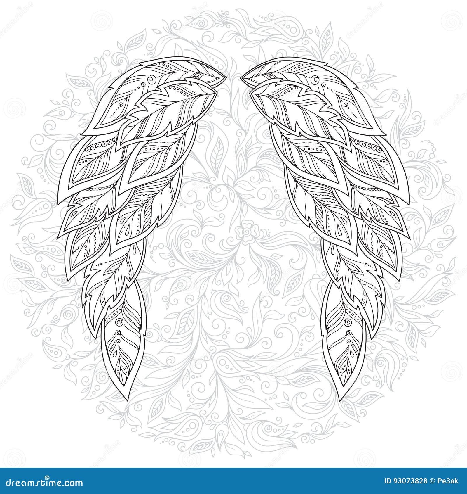 Wings feather pattern for coloring book stock vector
