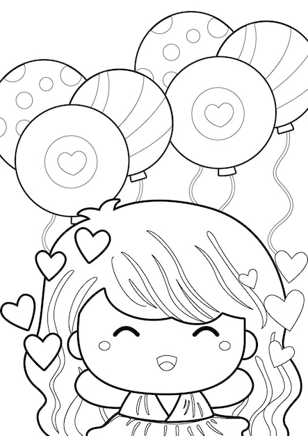 Premium vector cute girl angel wings coloring for kids and adult