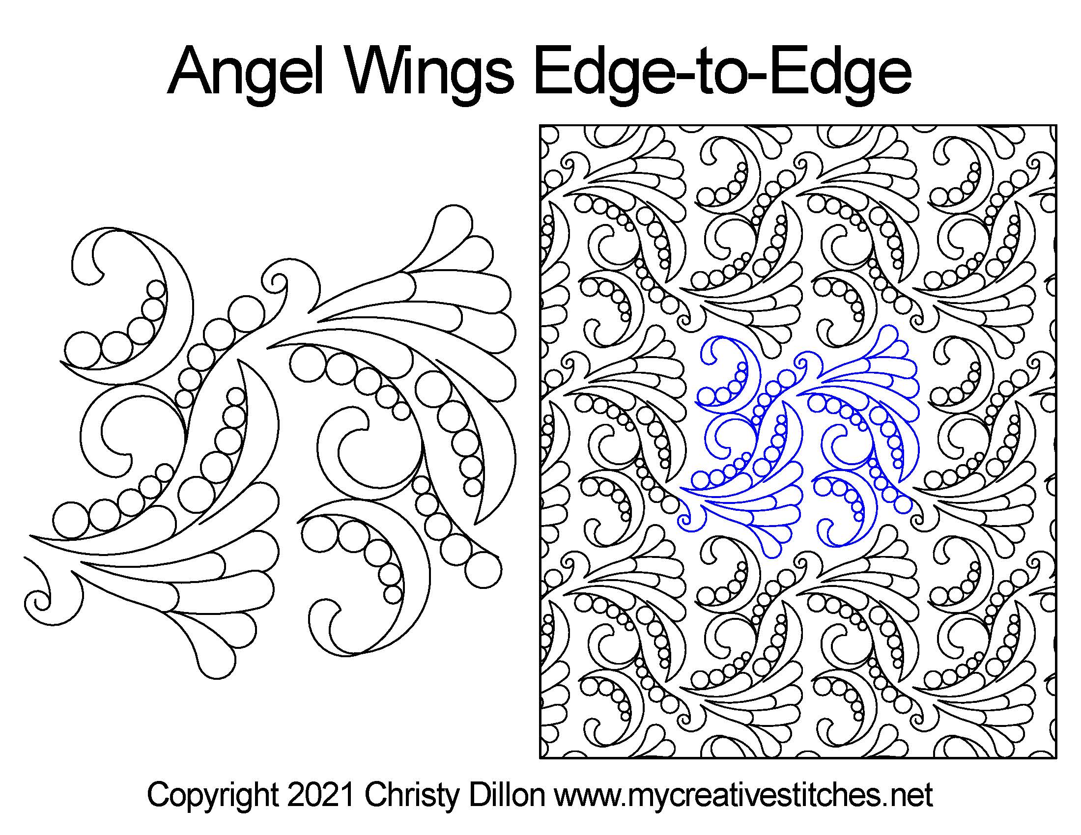 Computerized quilting pattern angel wings edge