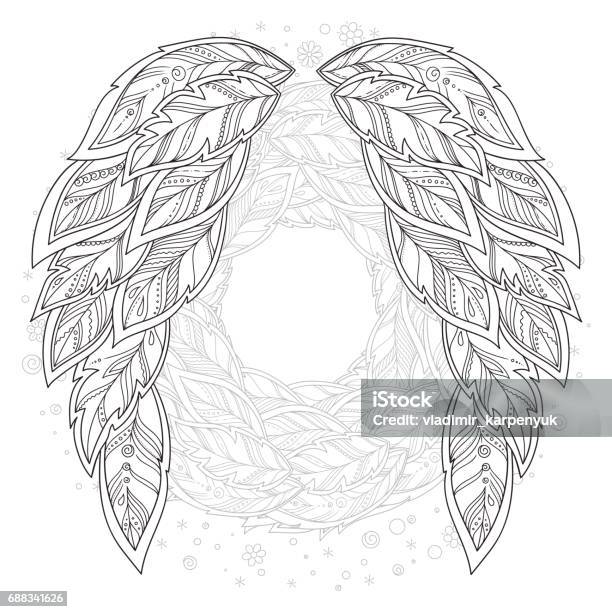 Wings feather pattern for coloring book stock illustration