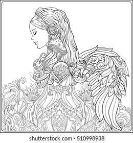 Young woman long hair medieval costume stock vector royalty free