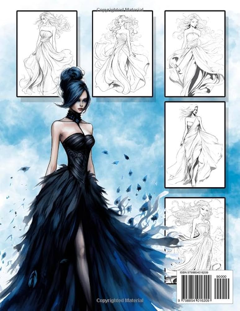 Dresses coloring book featuring gorgeous top models in stunning wonderful vintage and wedding dress ball gowns evening attire for girls teens and adults colouring pages of fashion delights tizado molo