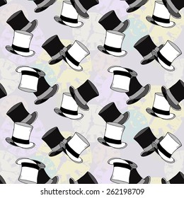Black white top hat seamless pattern stock vector royalty free