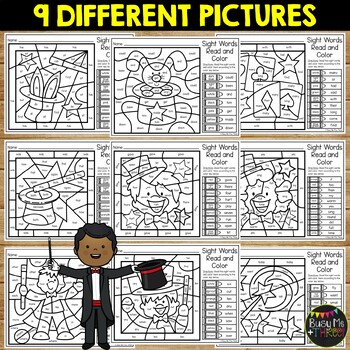 Magic color by code sight words no prep coloring pages magician top hat