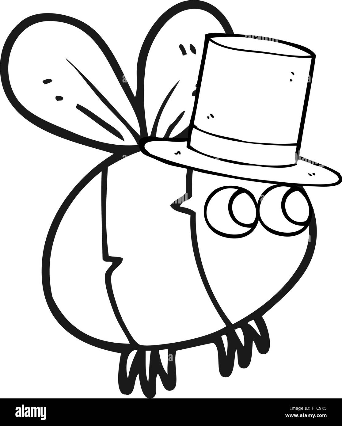 Freehand drawn black and white cartoon bee top hat stock vector image art