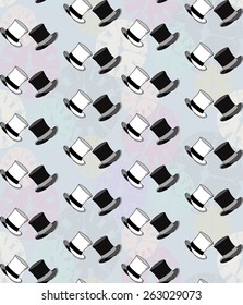 Black white top hat seamless pattern stock vector royalty free