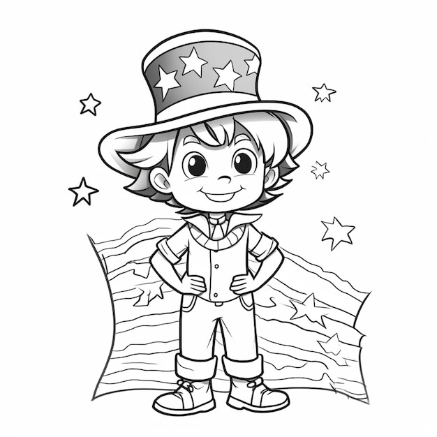 Premium ai image a cartoon boy in a top hat stands in front of a star pattern
