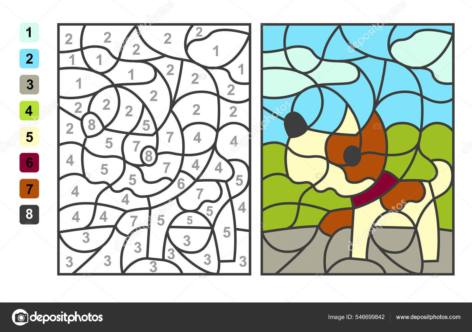 Simple vector coloring pet animal dog color numbers puzzle game stock vector by natasha